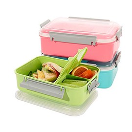 Shopwithgreen Sandwich Food Storage Container to Go, 40-oz Bento Box with 3-Compartment, for Lunch, Snacks, School & Travel - Food Prep Storage Containers with Lids 3 Pack