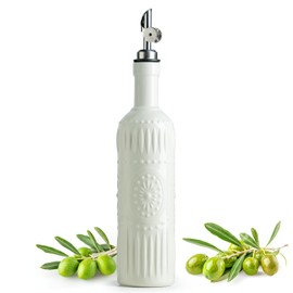 LYEOBOH Olive Oil Dispenser Bottle with Spout, Oil Dispenser for Kitchen - 17 OZ Ceramic Oil Dispensing Bottles for Kitchen, Cooking Oil Dispenser, Vinegar Dispenser Bottle Pour, White