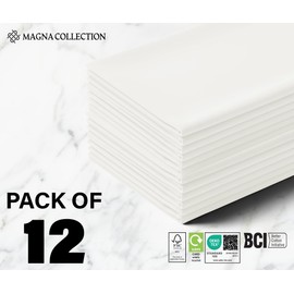 Magna Collection Cotton Cloth Napkins – Set of 12 (46cm x 46cm) – 100% Cotton – Hotel Quality, Soft, Durable, and Reusable – Ideal for Dining, Weddings, Events & Everyday Use (White)
