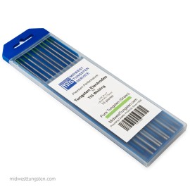 Midwest Tungsten TIG Welding Tungsten Rod Electrodes Pure Tungsten 1/16” x 7” (Green, WP) 10PK