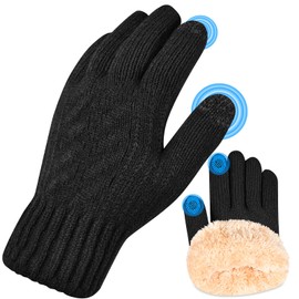 SELBATON Winter Warm Gloves with Fleece Lining Knitted Soft Touch Screen Warm Stretched Gloves Outdoor Driving Cycling Writing Fishing Running Skiing for Men and Women, black