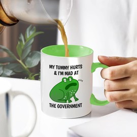 CTIGERS Funny Mugs for Women Adult Hummor Mug Cute Frog Birthday Gifts My Tummy Hurts and I'm Mad At The Government Mug 11oz GREEN