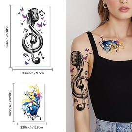 77 Sheets Music Temporary Tattoos Adult Kids Fake Tattoos Birthday Music Festival Party Favors Half Arm Sleeves Guitar Violin Piano Music Notes Tattoos Stickers for Men Women Kids