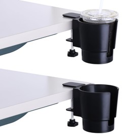 Universal Large Desk Cup Holder Clamp on, Heavy Duty Plastic Drink Holder for Table, Porch Swing, Patio Chair, Clip On Anti-Spill Bottle Holder for Most Cups, Bottles, Cans, Tumbles, Black, Pack of 1