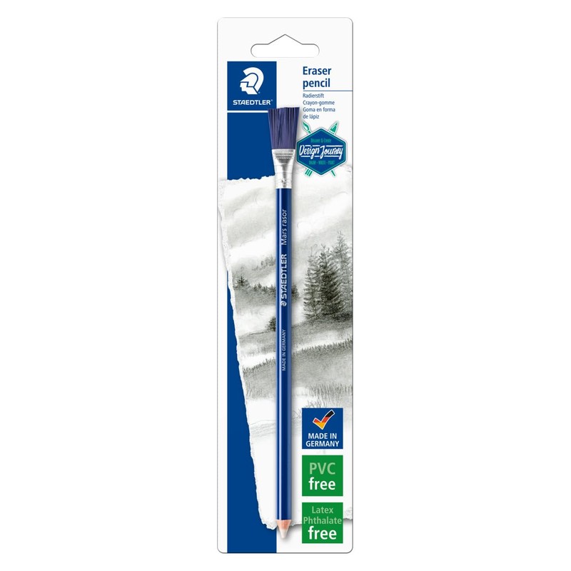 Staedtler Eraser Pencil with Brush, White, Blue, 1 Count (Pack