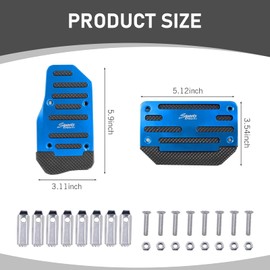 ZBGUN 2 PCS Automatic Car Transmission Pedal Covers Kit, 3.11" x 5.9" Throttle + 5.12" x 3.54" Brake Alloy Structure Metal Rubber Non-slip Pedal, Punch-free Installation Accessories (Blue)