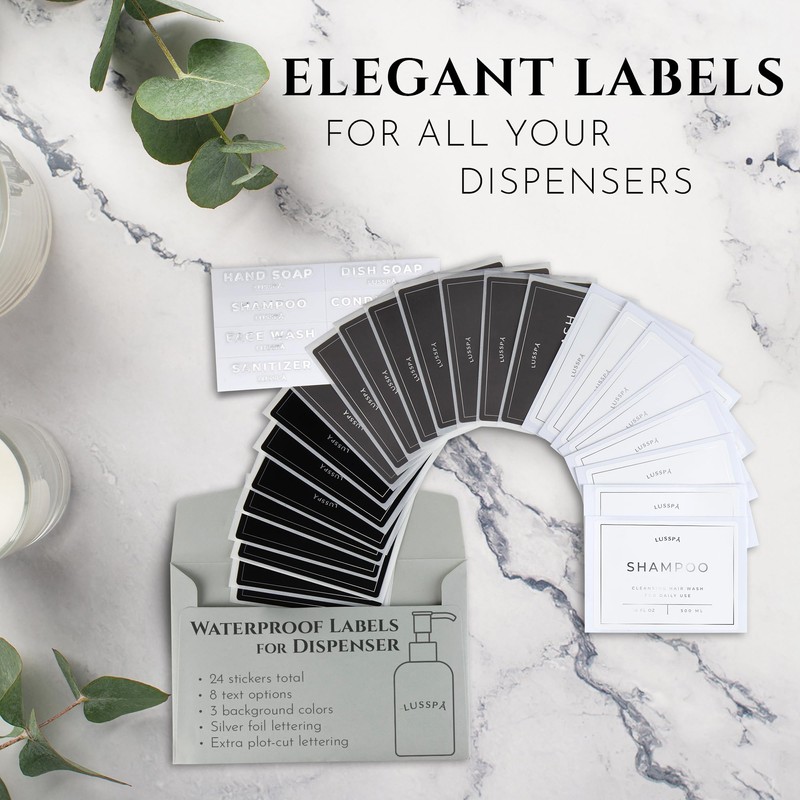 24 Waterproof Labels for Bottles, Shampoo and Conditioner Dispenser Label