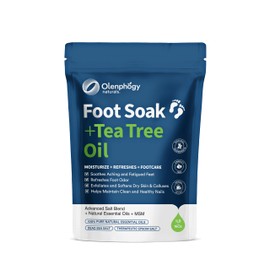 Olenphogy Tea Tree Oil Foot Soak with Epsom Salt - For Stinky Feet, Softens Callus, Cracked Heel Care, Toenail Repair - Epsom Salts for Soaking for Pain, Pedicure Foot Spa for Women, Men, 16oz