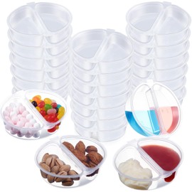 Blushtier 100 Pcs 4 oz Snack Containers Clear Disposable 2 Compartment Snack Containers, Double Compartment Condiment with Lid, Plastic Condiment for Sauce, Candy, Salad Dressing, Travel
