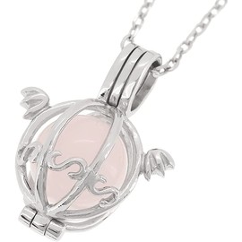 Shinjuku Gin no Kura Natural Stone Necklace Angel Basket Medium 0.3 inch (8 mm) Women's Rose Quartz Pink Silver 925 Pendant Power Stone Round Ball Feather, Silver, Quartz
