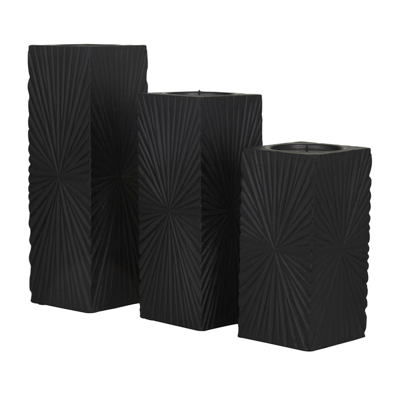 CosmoLiving by Cosmopolitan Wood Geometric Carved Pillar Candle Holder, Set