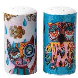 Cat & Owl Cat and Owl Salt-Pepper Shaker Set, Multi-Colour