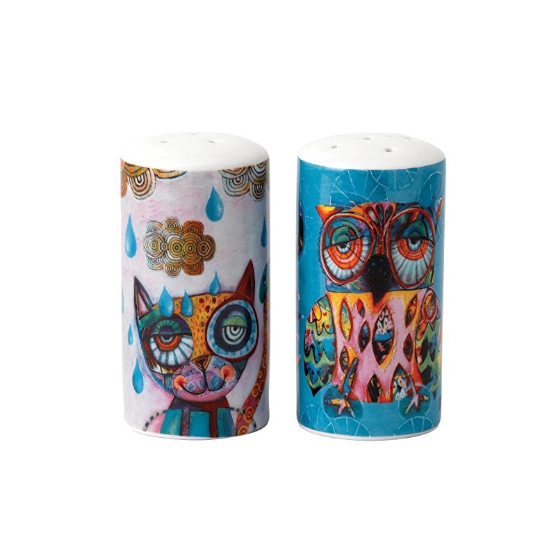 Cat & Owl Cat and Owl Salt-Pepper Shaker Set, Multi-Colour