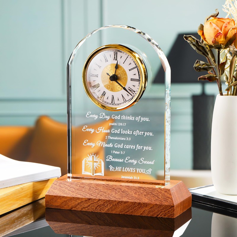 Arikyrist Glass Clock Christian Gifts for Women Men Spiritual Gift