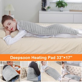 Deepsoon Heating Pad,Electric Heating Pads for Back,Neck,Abdomen,Moist Heating Pad for Shoulder,Knee,Arms,Legs,Dry/Moist Heat & Auto Shut Off,Christmas Gifts for Men and Women,Light Gray,33x17 Inch