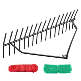 KEMETIK 32" No Assembly Heavy Duty Steel Pond & Lake Rake – Lake Weed Cutter with 30ft Thickened Rope & Net, Aquatic Weed Rake for Reed/Lily/Cattail Removal Cutting Tool