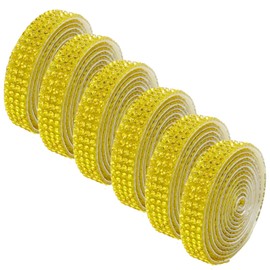 MOODKEY 6Rolls Self-Adhesive Crystal Rhinestone Diamond Ribbon DIY Diamond Bling Crystal Ribbon Sticker Wrap for Craft Tape Roll with 2mm Rhinestones Strips for Craft Phone Car Decor (Yellow)