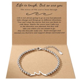 PEITEN Encouragement Bracelet For Women,The waves of lifg you've beon shrough, Life is tough, But so are you,Thoughtful Gifts for Friend Sister Coworker, Inspirational Gifts for Women, (Silver)