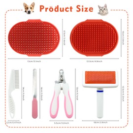 Rabbit Grooming Kit Set with Pet Shedding Slicker Brush Nail Clipper Trimmer Pet Massage Bath Glove Flea Comb for Bunny Puppy Kitten Guinea Pig Chinchilla Ferret Small Animals (Red, Pink)