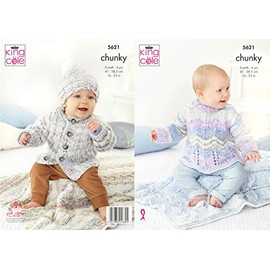 King Cole Chunky Knitting Pattern Baby Sweater Jacket Hat & Blankets (5621)