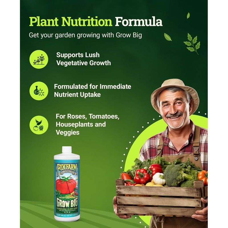 FoxFarm Grow Big Hydro Liquid Fertilizer, Plant Food with Micro