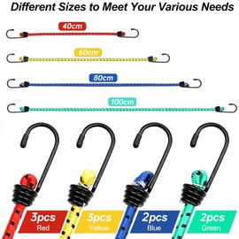 QHFlashbuy Luggage Binding Rope, Elastic Straps with Hooks, Set of 10 Universal Luggage Straps Transport Straps Expander, Versatile Rubber Cords for Luggage, Cargo, Motorcycle 40/60/80/100 cm