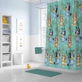 Jay Franco Bluey and Bingo Fabric Shower Curtain - Kids Teal Bathroom Décor