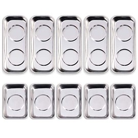 10-Piece Magnetic Tray Holder (3.6" x 2.4" / 5.9" x 2.5" Square), Stainless Steel Magnet Trays Set For Socket Screw Nuts Bolts Metal Parts & Tool Organization