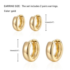 JAXXEL Gold Hoop Earrings for women,2 Pairs Round Earrings 18K Gold Plated Lightweight Gold Hoops Hypoallergenic Earrings Set for Girl 12/14mm