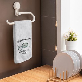 HIWX Shark Towel, I Just Freaking Love Sharks Okay Shark Lover Decorative Kitchen Towels and Dish Towels, Shark Room Decor, Ocean Sharks Hand Towels Tea Towel for Bathroom Kitchen Decor 16x24 Inches