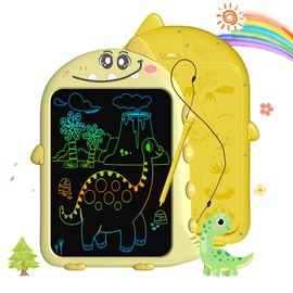 surekuo LCD Writing Board Children, 10 Inch Painting Board Children, Dinosaur Shaped Educational Travel Toy for Boys and Girls Aged 2, 3, 4, 5.6 Years (Yellow)