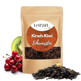 Loran Tee - Black Tea Cherry Kiwi, 100 g, Premium Quality, Ceylon Tea, Loose in Zip Bag, Sour Cherry Drops, Kiwi Pieces, Sour Cherry Pieces