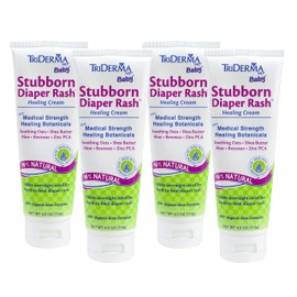 TriDerma MD Baby Stubborn Diaper Rash Healing Cream, Healing for Hard-to-Heal Diaper Rash, Treat and Prevent Diaper Rash and Seal Out Wetness, Non-Greasy Diaper Rash Ointment, 4.0 oz each, 4 Pack