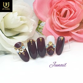 Jinburgundy handmade nail tips - Short round / 찐버건디 수제네일팁 - 숏라운드