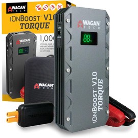 Wagan EL7507 Jump Starter iOnBoost V10 Torque 1000Amp Peak 12V Portable Lithium Car Battery Up to 7.8L V10 or 6.7L Diesel, 12V Jump Pack with Built-in LED Bright Light, UL Certified