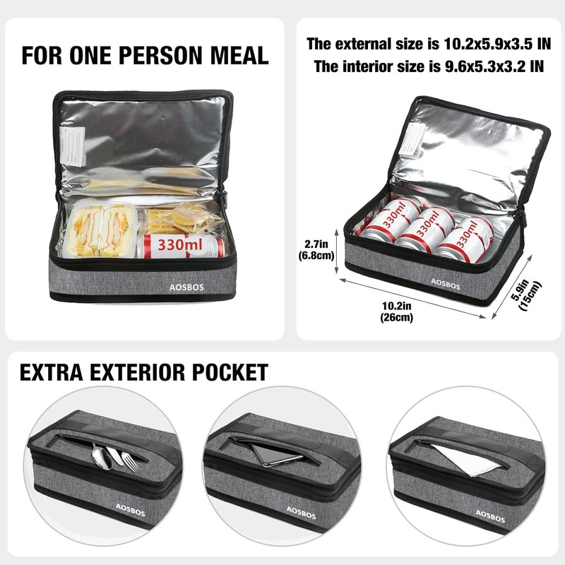 Aosbos Small Insulated Lunch Bag - Compact Lunch Box for