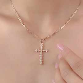 Collar Con Dije Cruz Retro Pequeña En Oro Laminado 18k