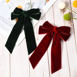 2PCS Velvet Hair Bows Hair Ribbon Clips Green Wine red Big Fall Alligator Clips Hair Accessories for Women Girls Toddlers Kids Baby
