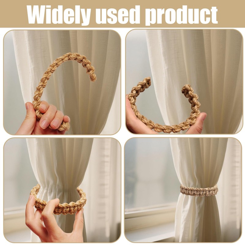6 Pcs Braided Boho Curtain Tiebacks,Jute Rope Rustic Curtain Tie