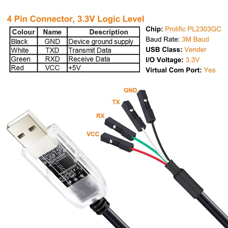 DTECH USB to TTL Serial Adapter Cable 3.3V 4 Pin