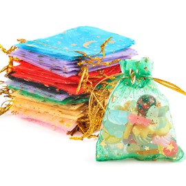 JOFONY Organza Bags, Pack of 100 Organza Bags, Colour Mix Jewellery Bags with Drawstring, Organza Gift Bag for Festival Party Wedding Gift (7 x 9 cm)