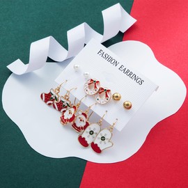 Clyhon 6 Pairs Christmas Dangle Earrings Snowman Xmas Earrings Christmas Tree Girls Earrings Novelty Earrings Funny Earrings for Women Girls Hook Drop Jewellery