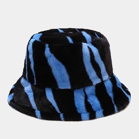 Winter Hat Unisex Fishing Hat Striped Plush Zebra Hat Women Girls Women's Hat Fashionable Windproof Hat Plush Winter Hat Thickened Cuddly Bucket Hat Cotton Outdoor Wool Hat Autumn Winter, blue