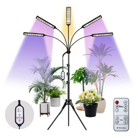 RG RayGalax Grow Lights for Indoor Plants Full Spectrum, 5 Heads LED Plant Light with Auto On/Off Timer, 10-Level Dimming & Adjustable Stand for Houseplants, Home Gardeners