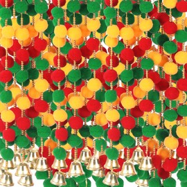 Suncalla 12 Pcs Diwali Decorations Hindu Temple Mandir for Home Marigold Garland 4 ft Long Artificial Marigold Flowers with Gold Bells Decor for Home, Pooja, Diwali, Wedding, Christmas(Colorful)