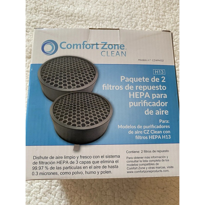 Comfort Zone Clean HEPA Filter CZAPH132 w/Charcoal Pre-Filter Removes Smoke