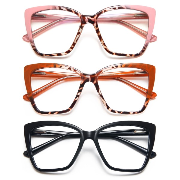 EYEURL 3 Pack Oversized Cat Eye Reading Glasses for Women