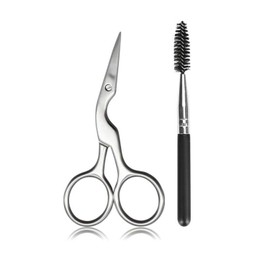Wincome Eyebrow Scissors Eyebrow Brush, 2Pcs Eyebrow Kit Eyebrow Eyelash Extensions Shaping Curved Craft Stainless Steel Scissors Women Men Eyebrow Grooming Set Face Eyebrow Trim Tool (B)