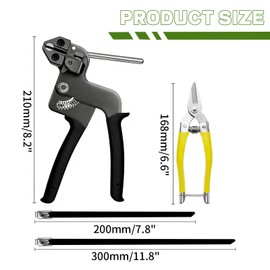 300 PCS Stainless Steel Cable Tie Gun Kit, 8/12 Inch Black Heavy Duty Metal Zip Ties (150 Each), Adjustable Fastening Cutting Tie Tool Set for Fence Repair, Vehicle, Farms, Exhaust Pip