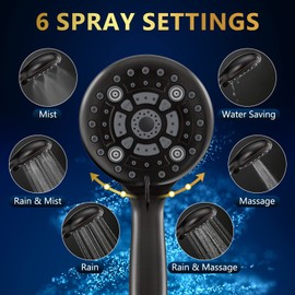 DAKINGS 6 Spray Modes High Pressure Handheld Showerhead Set Upgraded 5 Inches Shower Head with Handheld Spray Oil Rubbed Bronze Handheld Shower Head 60 Inches Stainless Steel Hose-1-Min Install